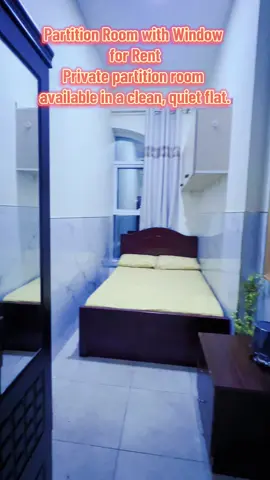 Partition Room with Window for Rent Private partition room available in a clean, quiet flat. 	•	Includes a window with natural light 	•	Access to shared kitchen and bathroom 	•	Wi-Fi and utilities included 	•	Suitable for single and couple occupancy 	•	Convenient location near public transport Location: Barsha Heights Contact: via WhatsApp (see profile) for direct LINK