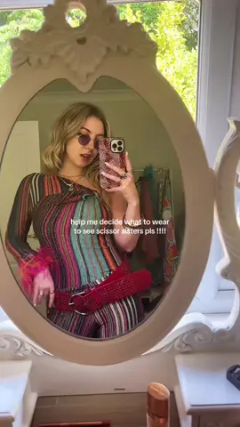 help pls im seeing @Scissor Sisters tomos !!!!!! 🪩👯‍♀️✂️🎸🍒 #sissorsisters #manchestergigs #concertoutfit #helpmechooseanoutfit #cooplive #outfitideas 
