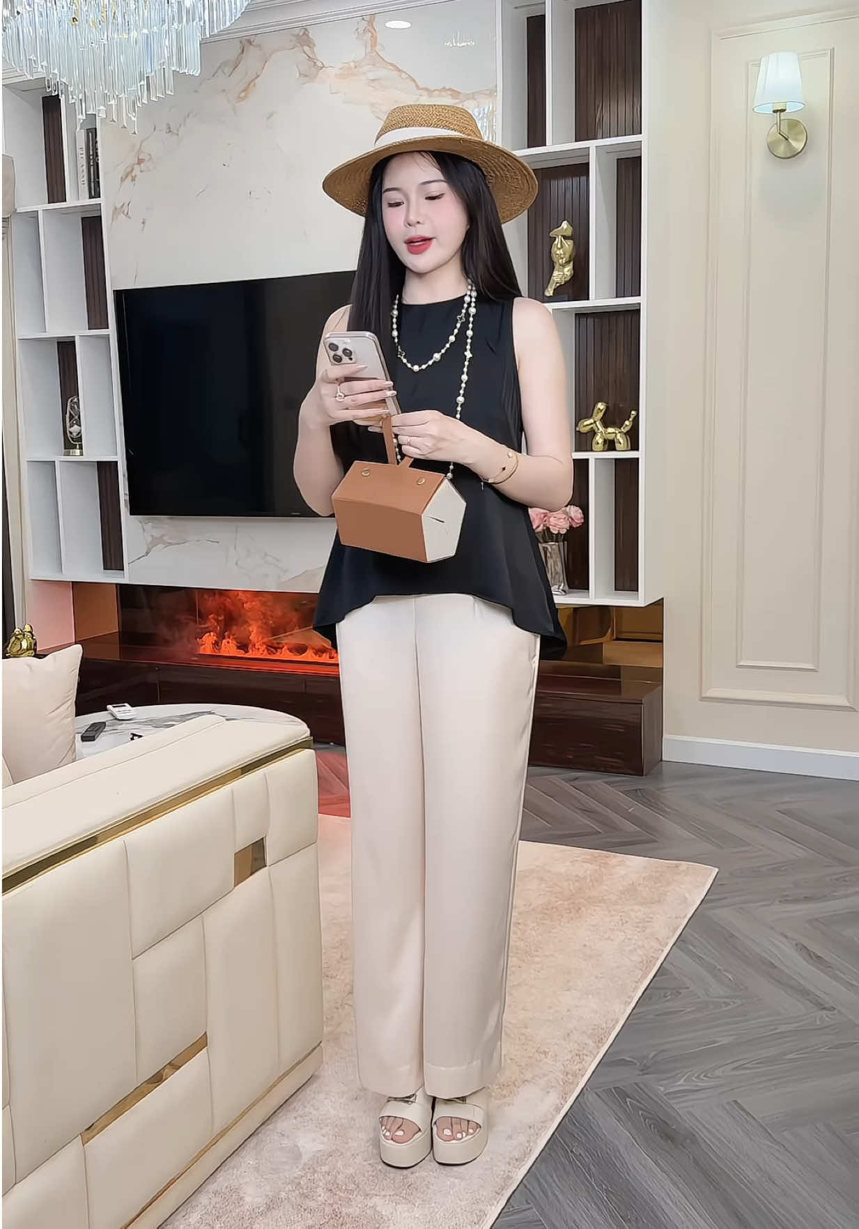 Bộ lụa nữ cao cấp, quần suông áo khoét nách #review #champhan #champhanriview #thờitrangnữ #set 