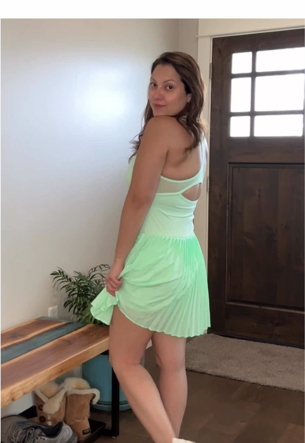 This lime green dress from Fabletics? Instant confidence boost 💚✨ So comfy, so cute! #FableticsPartner #FableticsFit @Fabletics 