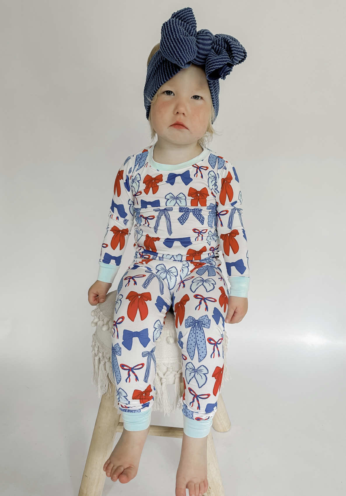 Outfit from @Scottie Belle (code: MACIE) bow from @tyednknots ( code: MACIE)  so cute for the 4th!! #bamboo #bamboobabyclothes #bows #fourthofjuly 