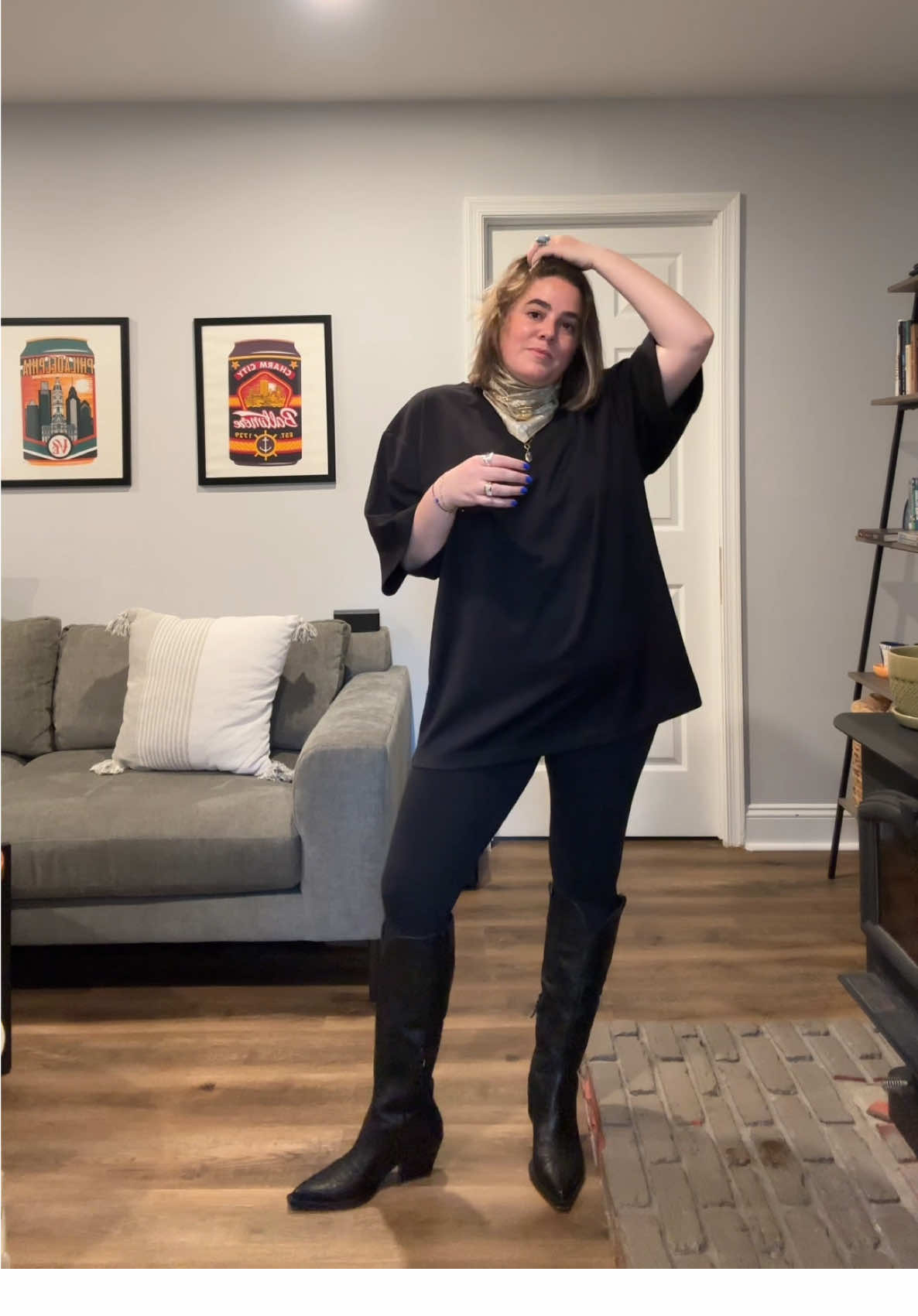 Can’t believe I’m wearing these boots in May but I’m not mad about it #outfit #outfitinspo #allblack #fashion #springfashion #cozychic 