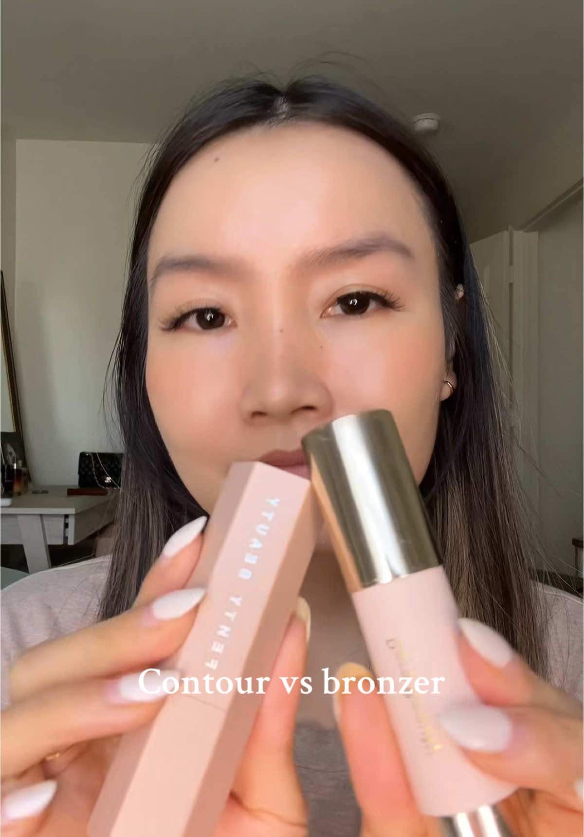 Contour vs bronzer @Fenty Beauty match stix amber @Rare Beauty contour stick bright side #contour #bronzer #makeup #fy #makeuptutorial 