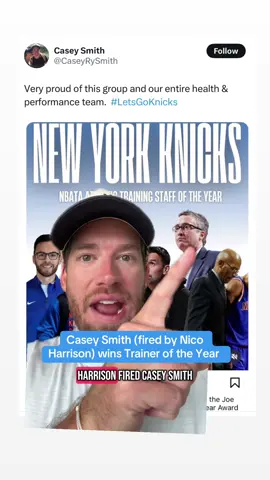 Casey Smith and Knicks win Trainer of the Year after being fired by Nico Harrison, interesting #nicoharrison #NBA #dallasmavericks #newyorkknicks 