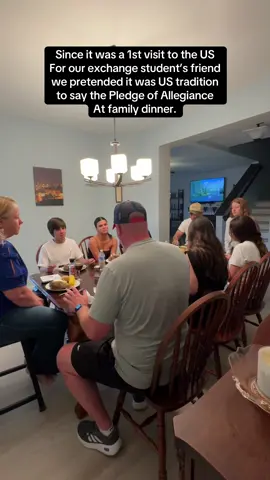 Our Portuguese exchange students family was visiting so of course we had to prank him everyone was in on it, except for him, they had been planning this for weeks after they saw #pledgeprank #exchange #fyp #afs #hostfamily #usa #prank #2025 #exchangeyear #dinner #portugal #yearabroad #exchangestudent #pledgeofallegiance @user595153402821 