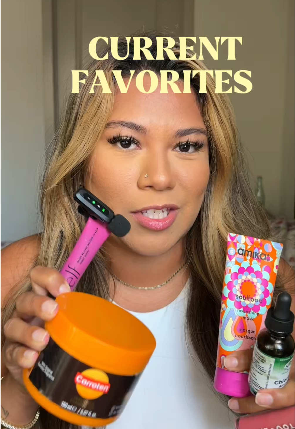 Everything I’ve been obsessed with lately 🧡 have you tried any of these?  -@Carroten US intense tanning gel  -@Sprouts Farmers Market liquid chlorophyll drops -@Tower 28 Beauty glosses -@Waterloo Sparkling Water  -@amika soul food hair mask -@TULA skincare SPF moisturizer  #monthlyfavorites #mayfavorites #favoriteproducts #sephorafavorites #makeupfavorites #summerfavorites #houstoninfluencer #latinacontentcreator 