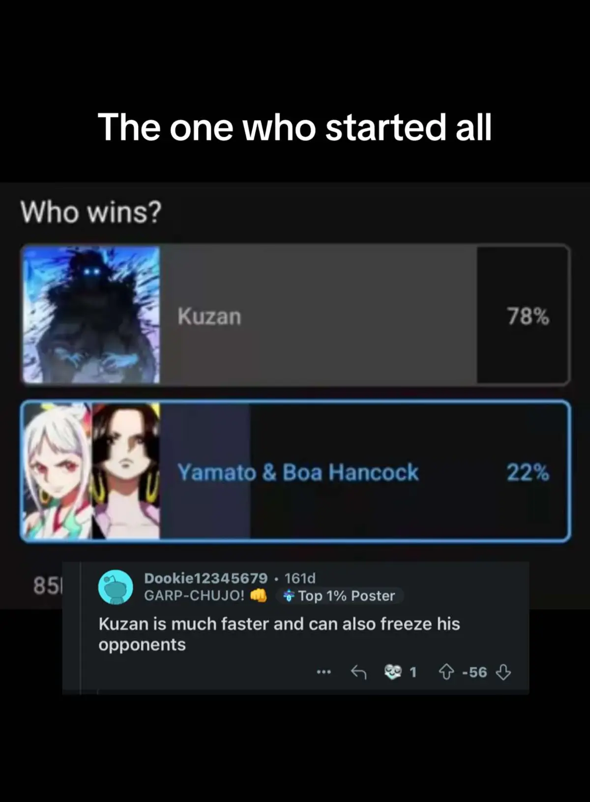 The kuzan meme comes from a powerscaling post about  Kuzan vs Boa Hancok and Yamato One guy commented the phrase 