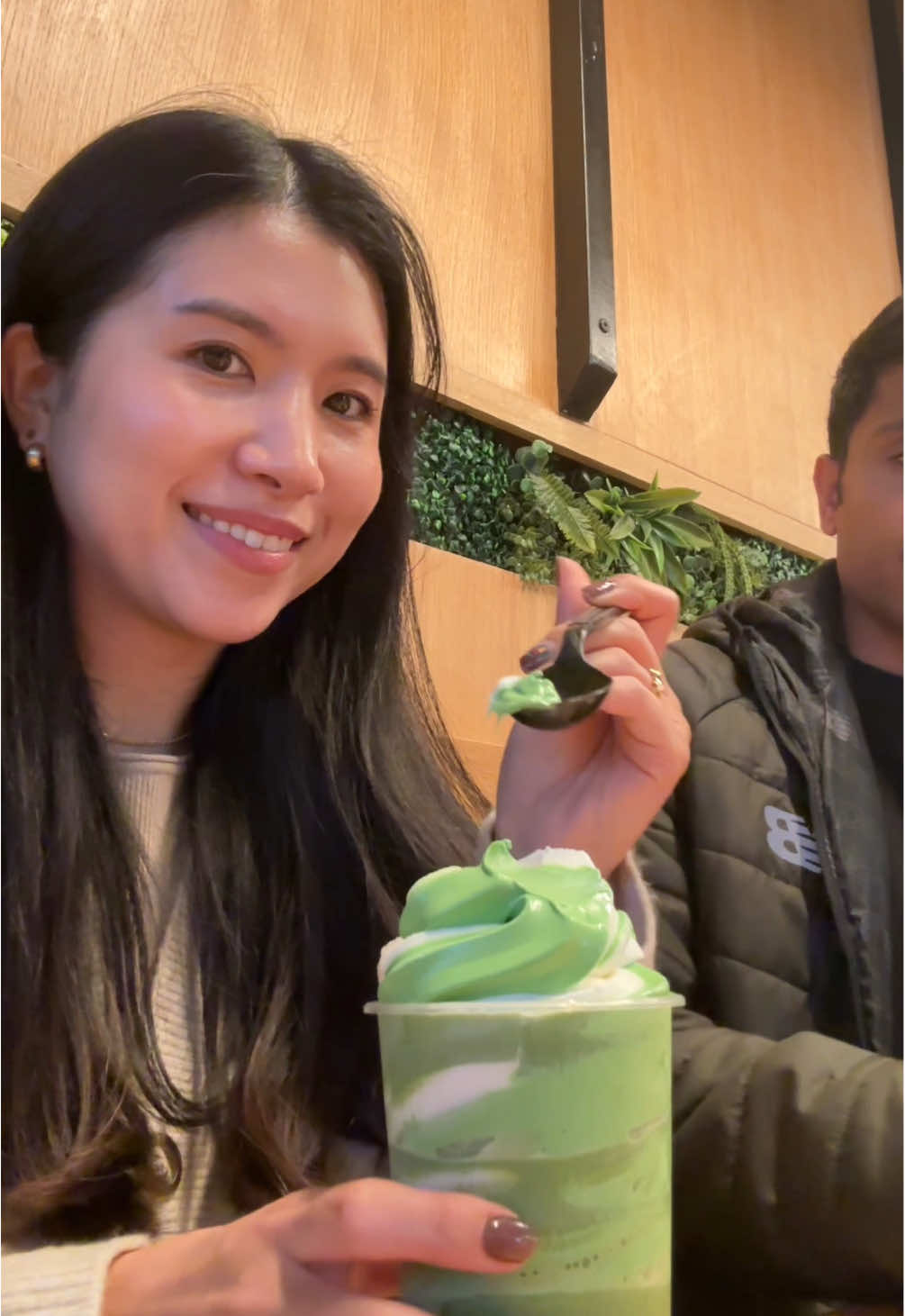 Throwback to trying my favorite matcha float with him 🤍 before we knew I was pregnant 🌱now I’m craving it even more !!  #matcha #japanese #japanesesweets #couple 