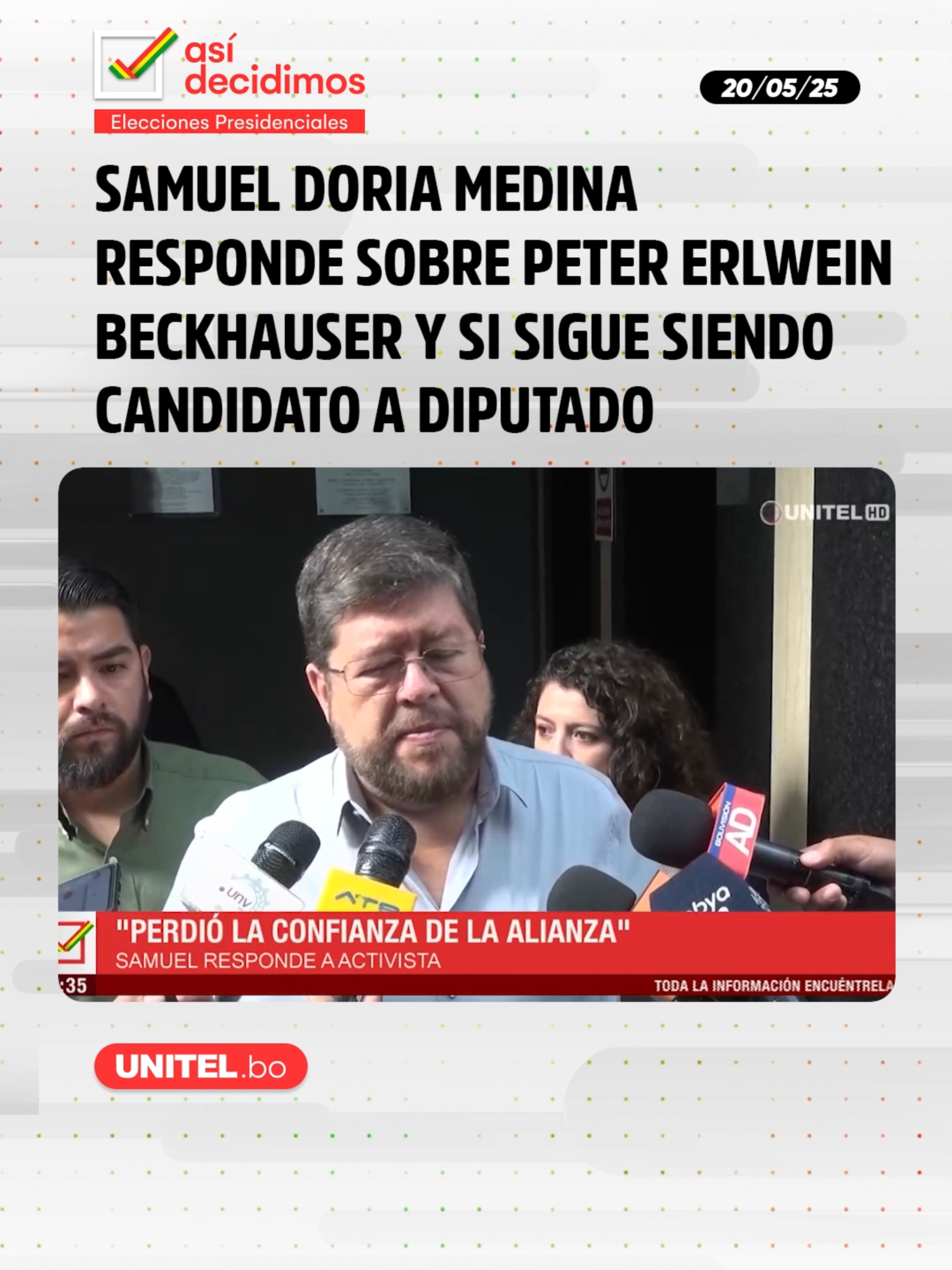 Samuel Doria Medina responde sobre Peter Erlwein Beckhauser y si sigue siendo candidato a diputado. #Unitel #Uniteldigital #SamuelDoriaMedina #Politica #asidecidimos2025