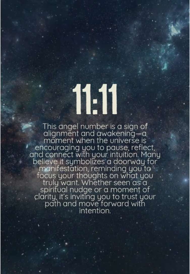 Ever catch yourself looking at the clock at exactly 11:11?✨ It’s not just a coincidence—many believe 11:11 is a sign of alignment, intuition, and manifestation. In numerology, 11 is a master number, symbolizing spiritual insight and awakening. The next time you see it, take a second to breathe, focus, and set an intention. The universe might just be listening. 🔮  #1111Meaning #SpiritualAwakening #NumerologyVibes #ManifestationMoment