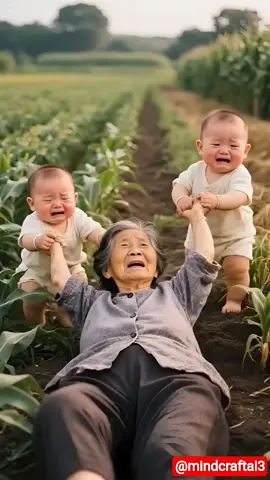 Heart Touching Moment! Babies Cry and Help Grandma After Fall - Viral Ai Short #foryou #cute