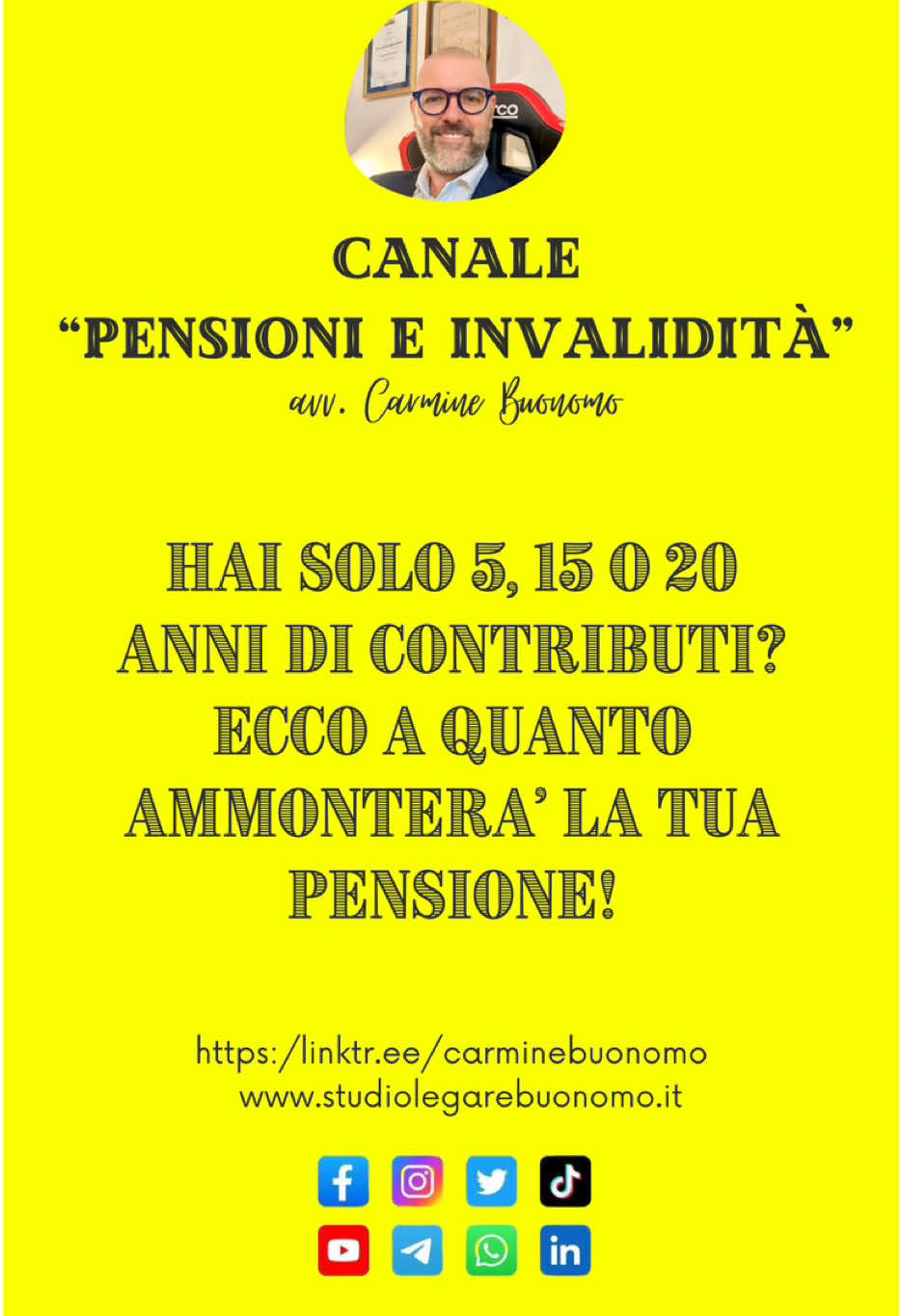 Hai mai sentito dire: “Eh ma con pochi anni di contributi, la pensione sarà una miseria…”? Magari l’hai pensato anche tu. Beh, oggi facciamo chiarezza una volta per tutte! Nel video di oggi ti spiego quanto potresti percepire di  pensione con 5, 15 o 20 anni di contributi. Sì, perché la pensione non è solo per chi ha lavorato 40 anni! Anche chi ha avuto una carriera spezzettata, chi ha lavorato saltuariamente, chi ha avuto problemi di salute o chi ha fatto tanti lavoretti qua e là… può avere diritto a qualcosa. Ma quanto? Te lo dico col sorriso, ma anche con i numeri in mano: ti faccio degli esempi pratici, ti spiego le regole, e ti do qualche dritta per non perdere neanche un euro. Alla fine del video, avrai capito se ti conviene aspettare, riscattare, oppure fare subito domanda. Quindi cosa aspetti? Guarda il video fino alla fine (ti assicuro che c’è una sorpresa utile alla fine!), metti un bel like se ti è stato utile, condividilo con amici, parenti, colleghi — chiunque pensi “eh ma io ho lavorato troppo poco per avere la pensione…” E soprattutto: scrivimi nei commenti se hai un dubbio, se vuoi raccontare la tua situazione, o se semplicemente vuoi far parte della nostra community “Pensioni e Invalidità” — qui ci si aiuta, ci si ascolta e si trovano risposte vere, non chiacchiere da bar! Ti aspetto! Clicca play e scopri se anche con pochi contributi… puoi ancora sperare in una pensione dignitosa! #pensionedivecchiaia #Contributi #inps #disabilita #handicap #pensioni #invalidità #pensioniinvalidità #carminebuonomo #avvocatoprevidenzialista #CapCut 