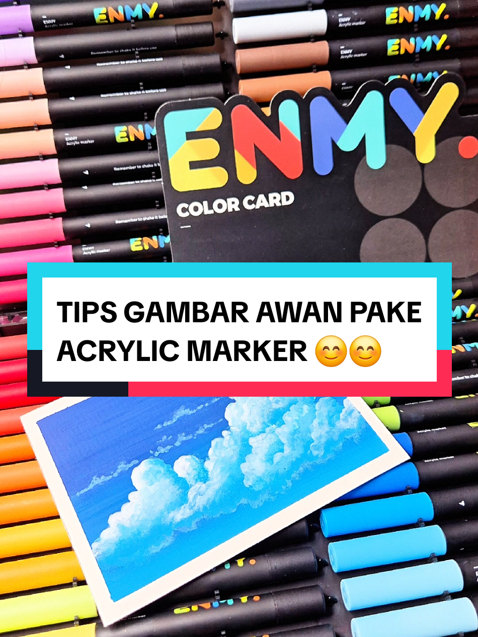 Replying to @skyyayary20 tips gambar awan pake acrylic marker 😊💖 #wibgajian #ghiblilandscape #colormarker #acrylicmarker #clouds #bluesky #tutorialgambar 