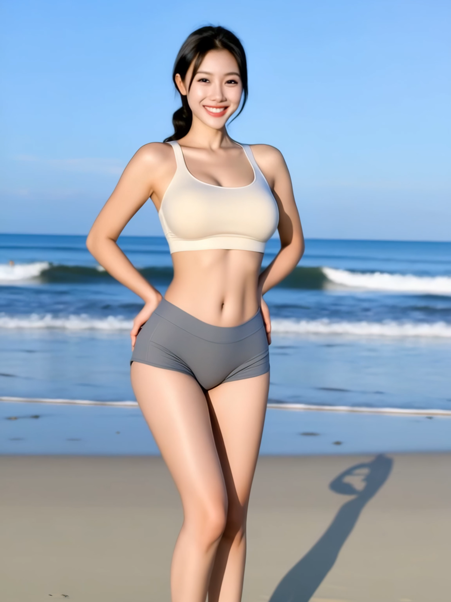 해변 위 건강미 폭발!🔥 그녀의 완벽한 실루엣 🏖️✨ #BeachGoddess  오늘 아침, 바다 위 햇살 아래 완벽한 라인을 자랑하는 그녀의 순간☀️ 헬시 섹시의 정석, 운동복 패션이 이렇게 아름다울 수 있다니... 당신도 이 순간에 반할 준비 되셨나요? #BeachWorkout #헬시룩 #여성운동복 #여자운동코디 #섹시룩 #비치패션 #스포츠브라 #여름OOTD #핏한몸매 #KoreanBeauty #FitnessModel #TikTokFashion #운동하는여자 #BeachVibes #운동자극