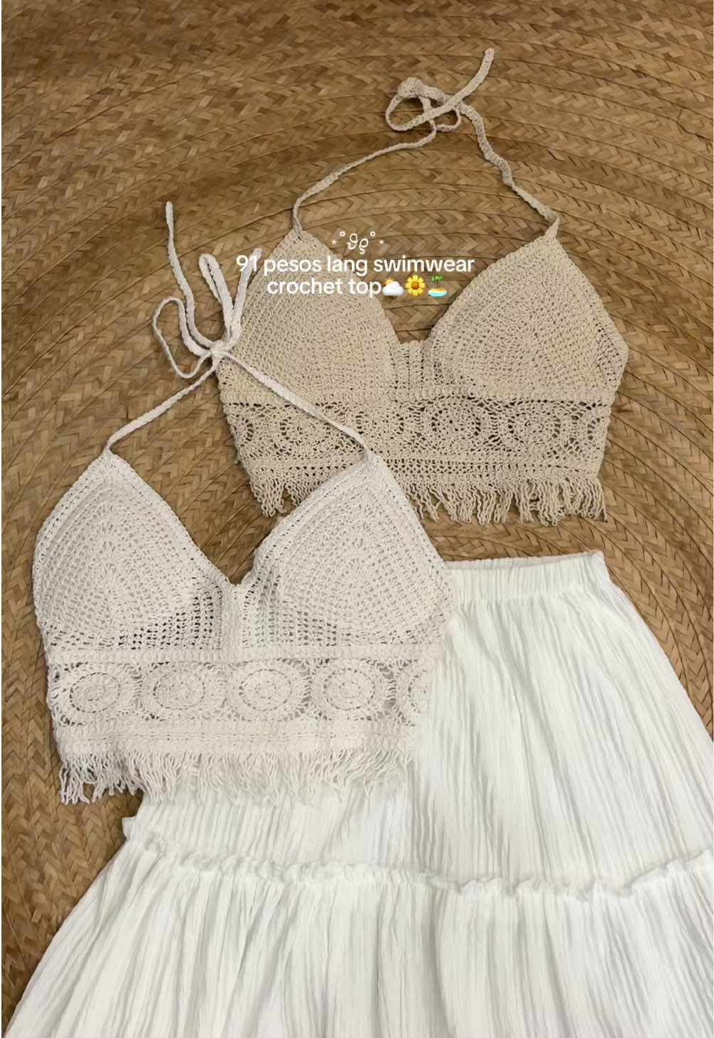 91 pesos lang may pang awra kana sa beach🌊 #crochettop #swimwear #beachwear #fyp #viral 