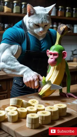 Cat vs Banana Monkey?! Swamp BBQ Begins! 🍌🔥🐵 #CatChef #aianimation #viralshorts #catche #cookingcat #funnyshorts #weirdvideos #3drender #shortsanimation #aivideo #cartoonshorts #memeshorts #catvideo #wildcooking #shorts #fyp #whitecat #adventures #adventure #cat #monkey #banana