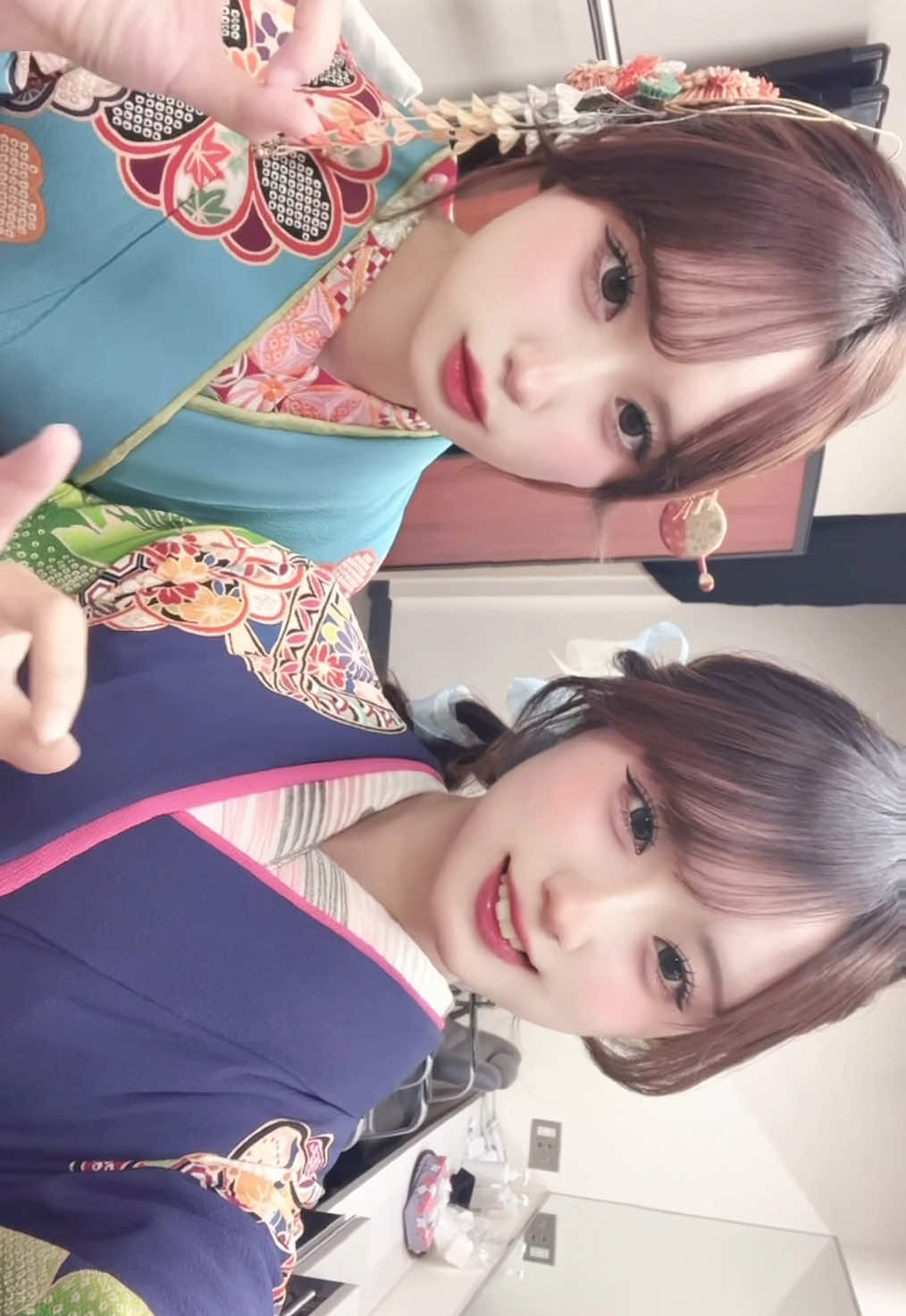 学校で振袖着せてもらったよ👘💗 #fyp #おすすめ #07 #双子 #fypシ #美容学生 