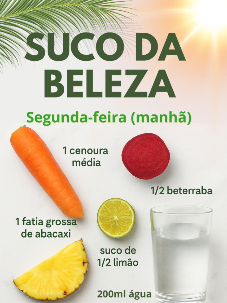 ✨ Quer alimentação para ter uma pele bonita de forma simples e deliciosa?  Então salva esse vídeo porque preparei uma seleção incrível de sucos naturais saudáveis para cada dia da semana! 💚 Você vai encontrar ideias de sucos saudáveis com sucos verdes, frutas, e ingredientes poderosos que ajudam na regeneração celular, proteção da pele e até no sono reparador. Tudo com foco em dicas para manter a pele saudável de dentro pra fora! São receitas de sucos pensadas para diversos momentos:  ⚡ Energia e ação antioxidante  💧 Detox e hidratação  🌱 Refrescância e desintoxicação  🌙 Nutrição e sono reparador  🧘‍♀️ E muito mais equilíbrio pro seu dia! Se você ama testar sucos diferentes, quer um suco detox para a pele, ou busca um suco natural para semana inteira, foi feito especialmente pra você. Segue pra não perder nenhum suco para a pele e compartilha com quem ama sucos saudáveis! 🍍🥒🍋 #suco #sucos #sucodabeleza #beleza #pele #dicasdebeleza #sucodabeleza #peleperfeita #receita #receitas #dica #dicas #tiktokbrasil #tiktokbrasiloficial🇧🇷 #fyp #fypシ゚ #fypp #vaiprofy #fouryou #alimentacaosaudavel 