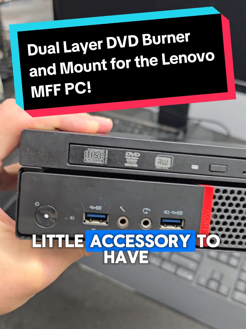 An awesome Lenovo DVD drive and mount accessory for the Lenovo MFF PC. I tried to keep this video shorter than my recent multi-minute videos as of late 😆 #techmakesart #minipc #computers 