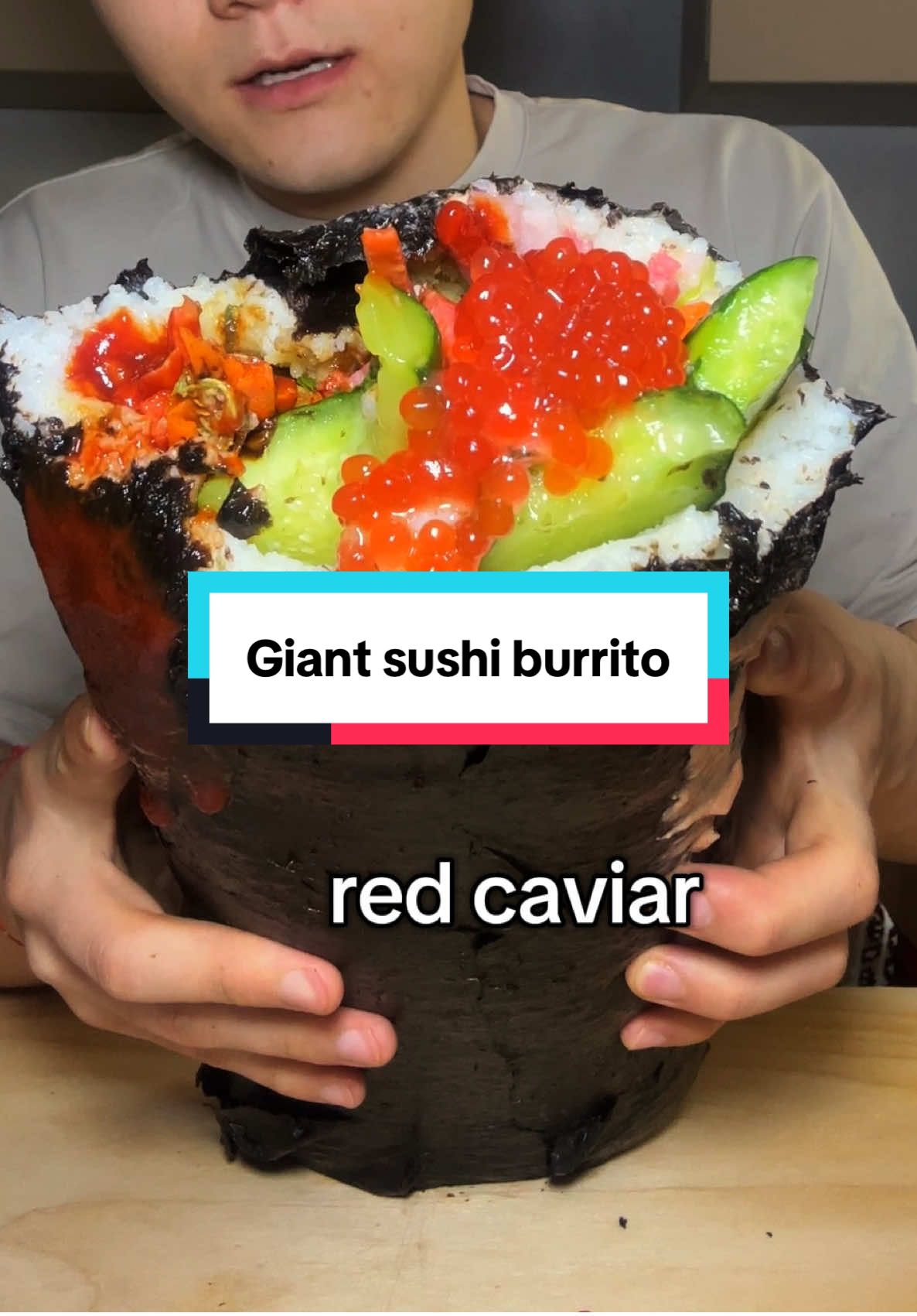 A REAL GIANT sushi burrito #sushiburrito #mukbang #sushi #burrito #sushimukbang #lookatthissize 