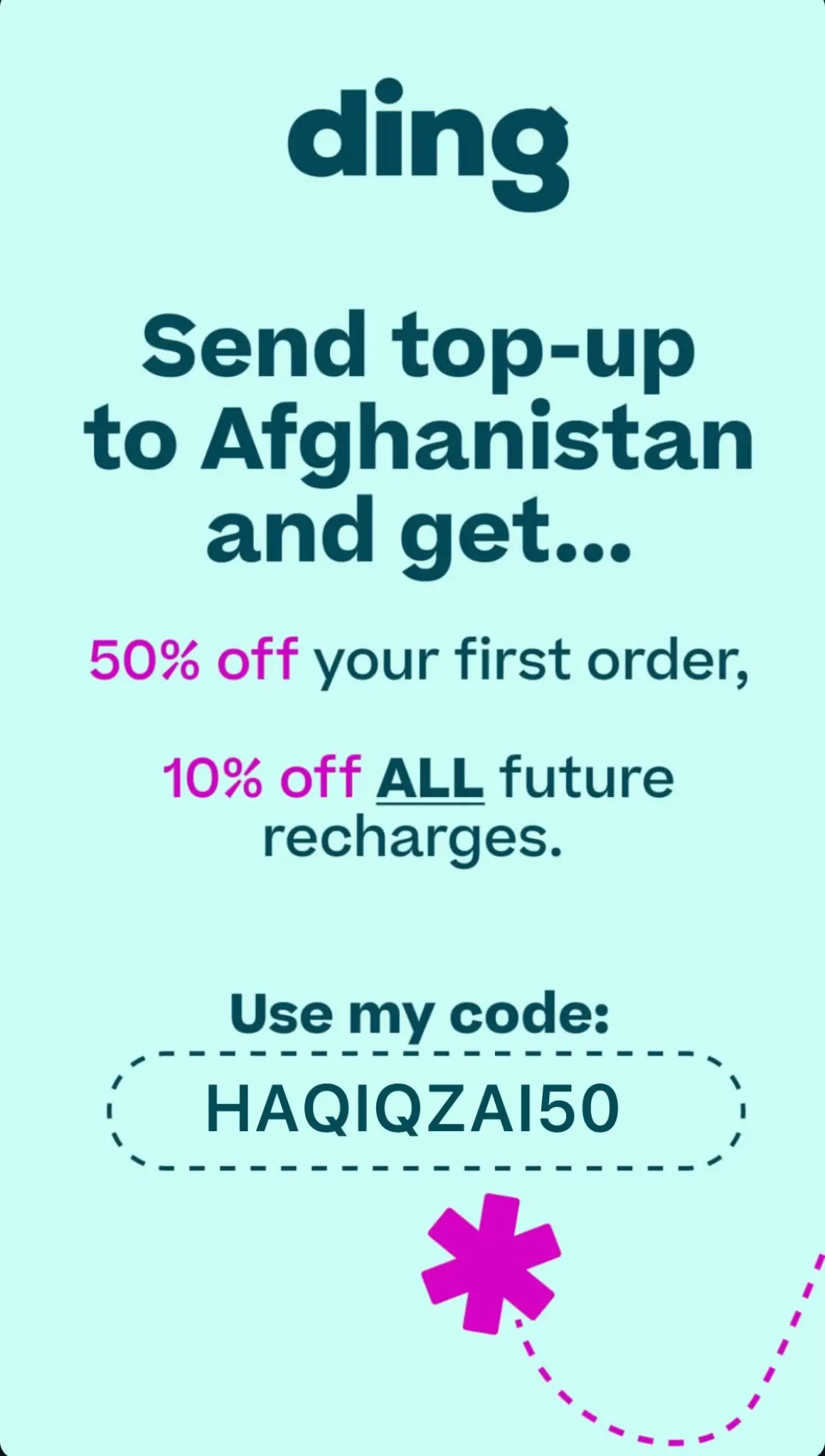❤️🇦🇫| Use my promo code (𝐇𝐀𝐐𝐈𝐐𝐙𝐀𝐈𝟓𝟎) in Ding App for 𝟓𝟎% Discount #afghanistan #afghan # #ding #foryou #viral #fyp #trending #foryoupage