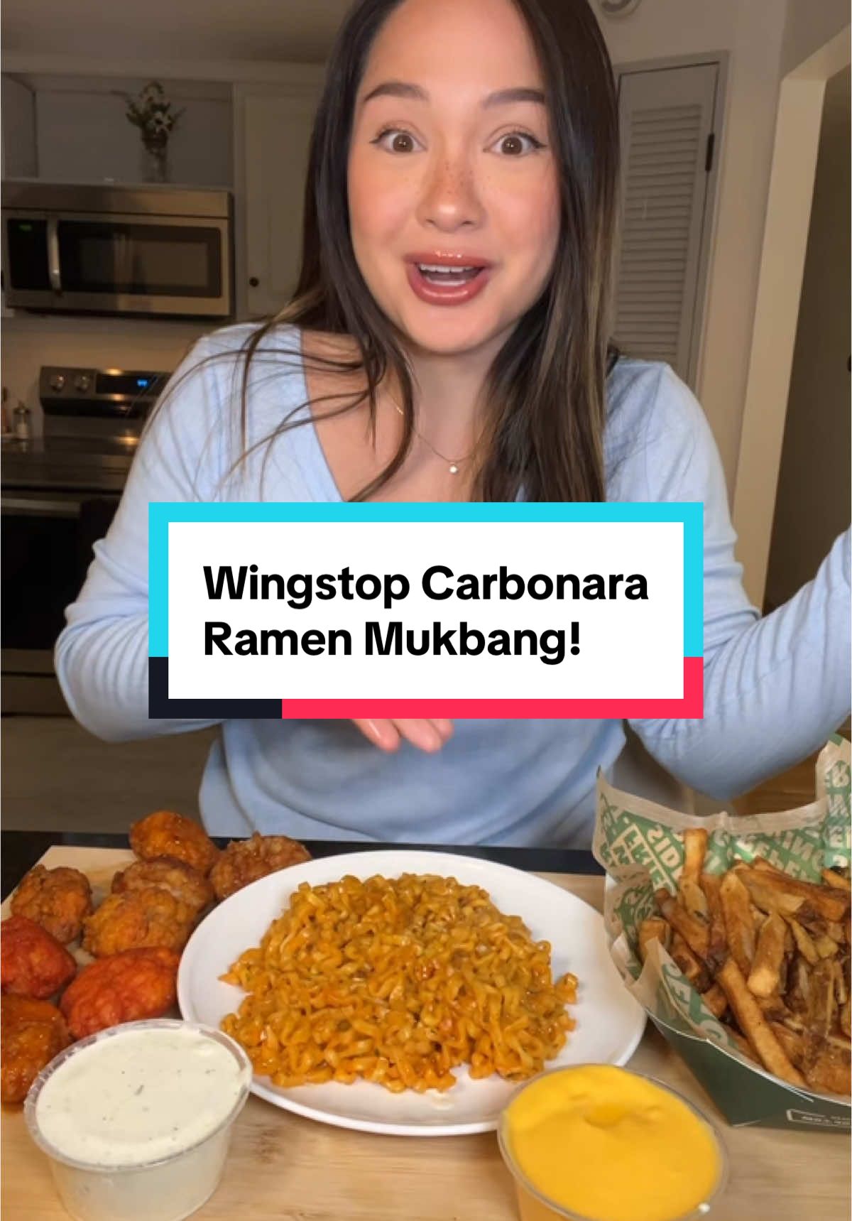 Wingstop and Carbonara Ramen Mukbang!  #wingstop #carbonara #buldakramen #wingstopmukbang #mukbang #weirdfoodcombos 