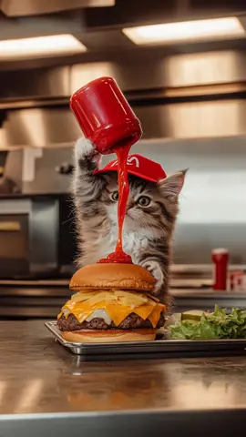 Is that too much ketchup?? lol #McDonalds #cats #cattok #viralvideo #funnyvideo #ai #kittens #cattiktok