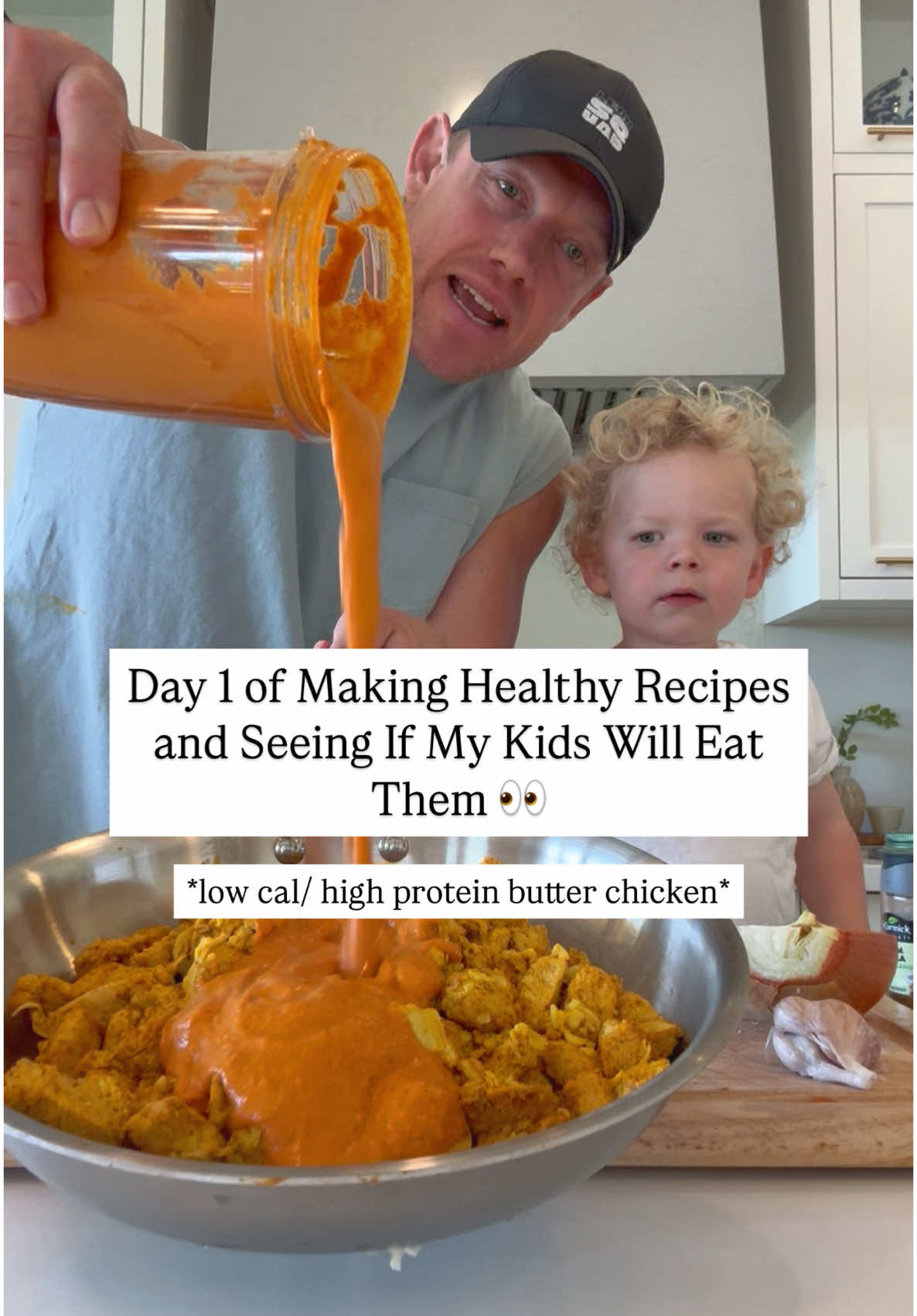 Day 1 of Making Healthy Recipes and Seeing if My Kids will ACTUALLY EAT THEM… 👀😱 Today is a high protein, low cal Butter Chicken (with lots of healthy ingredients) 👀 Recipe is linked in bio! Firstly, I really wanted to start this series because I feel like you see so many healthy recipes online and you have no idea if they are actually edible…👀 We’re on a genuine mission to get our kids to eat healthier and avoid all the prepackaged and processed bars and snacks that having been making kids all over the world sicker than ever before (and don’t get us wrong, we still give our kids snacks, we’re just really trying to limit them and this is the start of that mission) 🥹 Each day I’ll share the full recipe (just check it out in bio), plus why the recipe is healthy and obviously and most importantly, the kids HONEST reaction so you know it’s a legitimate recipe or not 🤗💪 I really want to make it our mission to get kids (and families) eating healthier so here we go with Day 1!!🙏 Today’s recipe is a much healthier Butter Chicken. It has:   💪 38g of protein per serving (to keep our kids energized and satiated) 🥦 lots of veggies and nutrients (hidden of course so your kids can’t tell) 🚫 no heavy creams or oils (we swapped heavy cream for greek yogurt)  🥄 No ultra processed ingredients or preservatives   😱 ALL FOUR BOYS devoured it Honestly, I wasn’t sure how this recipe would go down but in the end it was DEVOURED!! Not sure if it was the after-school hunger or pure sorcery, but this one’s going STRAIGHT into the weekly rotation. Click link in bio for the full recipe and make sure you FOLLOW to come on this journey with us!!💙💪 #leansquad #healthyrecipe #kidsrecipe #protein #yummy #fyp #nutrient #kidsnutrition
