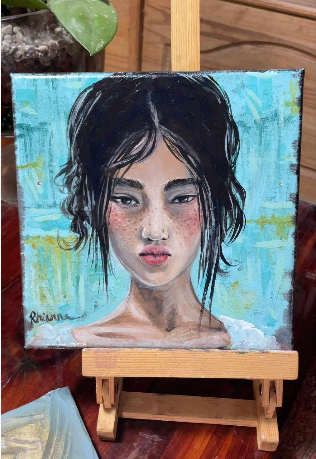 ‘26/100 Heads Challenge’ Acrylic on canvas 8”x8” Best portrait iv ever painted hands down, but of course I screwed through the canvas doing the hanger. Deep sigh. #artist #art #artwork #100headschallenge 