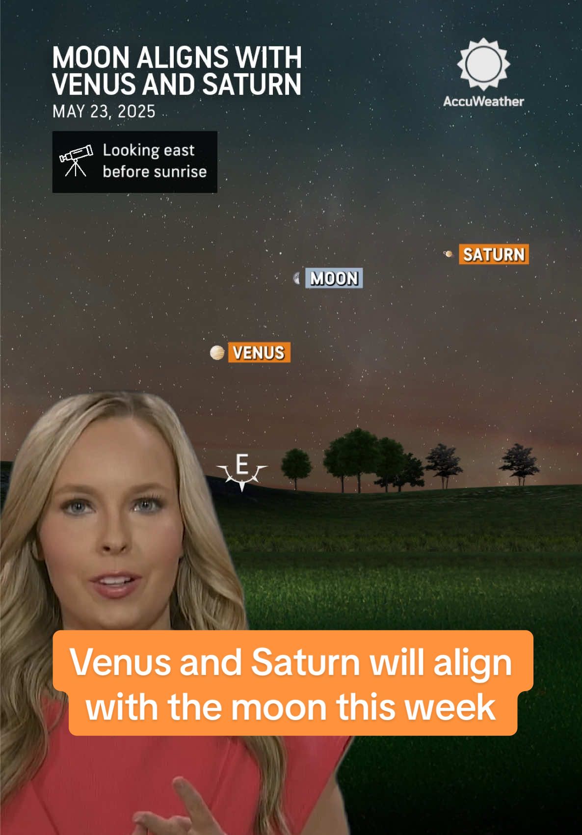 The last astronomy event of May will appear in the sky at the end of the week as the crescent moon aligns with Venus and Saturn 🌙 #astronomy #space #spacetok #stargazing #planets #spacenews #astronomytok #accuweather 