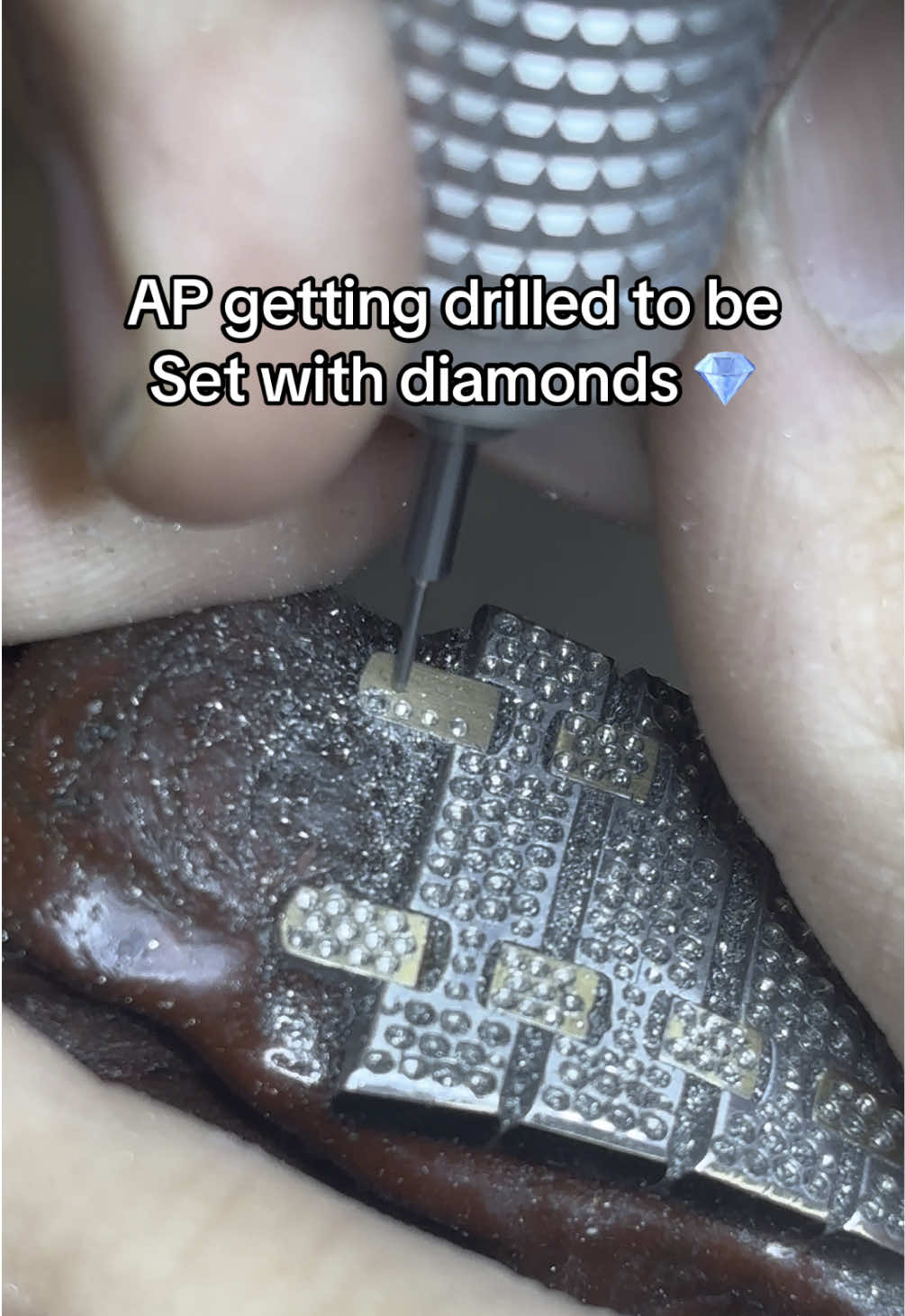 Audemars Piguet Royal oak getting drilled into to be fully paved in VVS natural diamonds. If you want the best quality and service DM or call me let's work!! 305-903-6832 CJ 📲#fyp #jewelry #cjdidthat #foryoupage #explore #watches #diamonds 