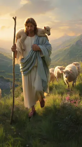 He carries the lamb; they follow His lead. would you trust the Good Shepherd? 🌄🐑👇 #ai #aisurgeon #aicontent #aiart #aivideo #goodshepherd #christianart #biblestory #faithtok #aiart #aivideo #hyperrealism #devotional #scrollstopper #fyp #jesus #jesuslovesyou 