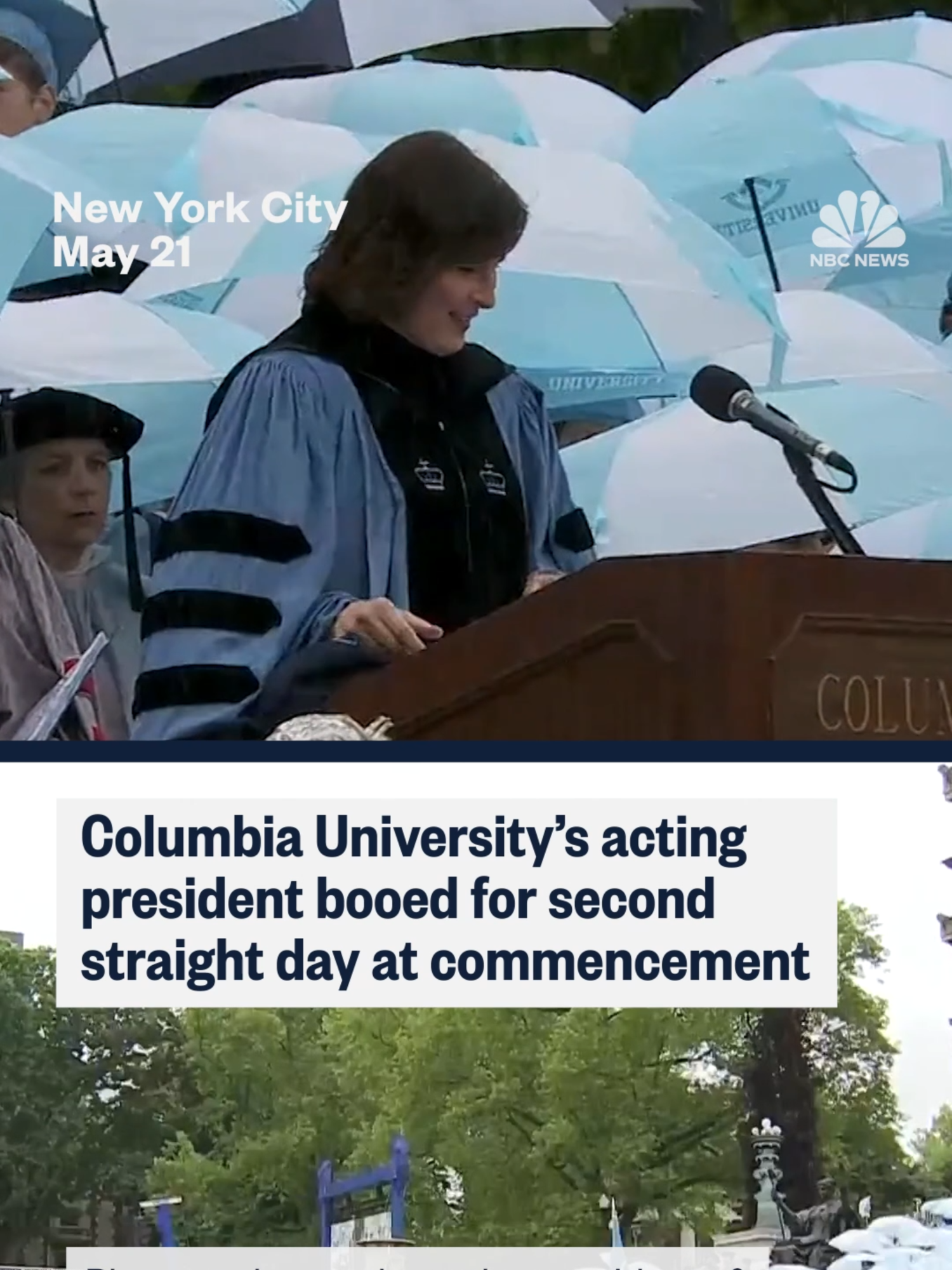 Despite a stern warning from school authorities, a crescendo of boos were heard Wednesday at #Columbia University's campus, including when acting President Claire Shipman acknowledged the absence of their graduate student and pro-Palestinian activist Mahmoud Khalil during her commencement address.