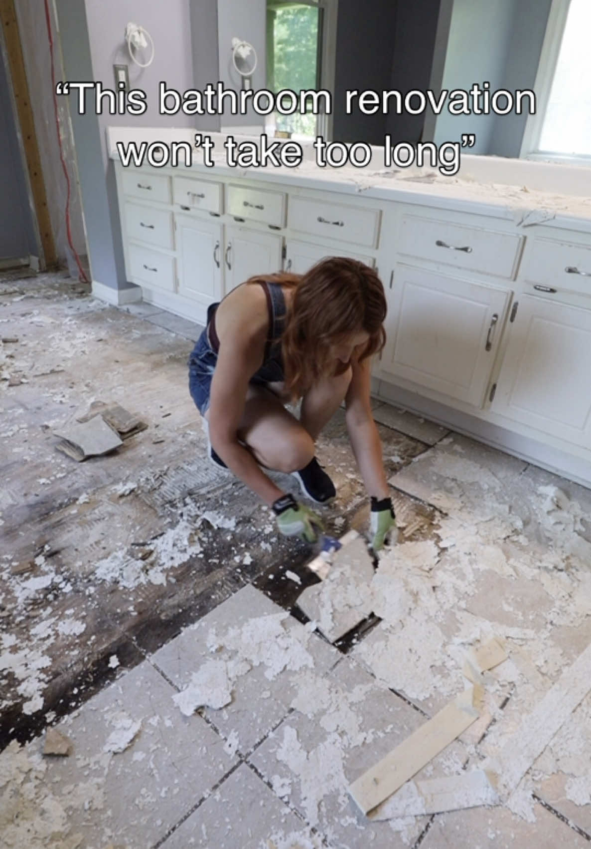 Okay not quite 84 years but it feels like it 😅 if I don’t see something pretty going in soon I’m gonna lose my mind… #fyp #DIY #funnyvideos #renovationproject #bathroomremodel #bathroommakeover 