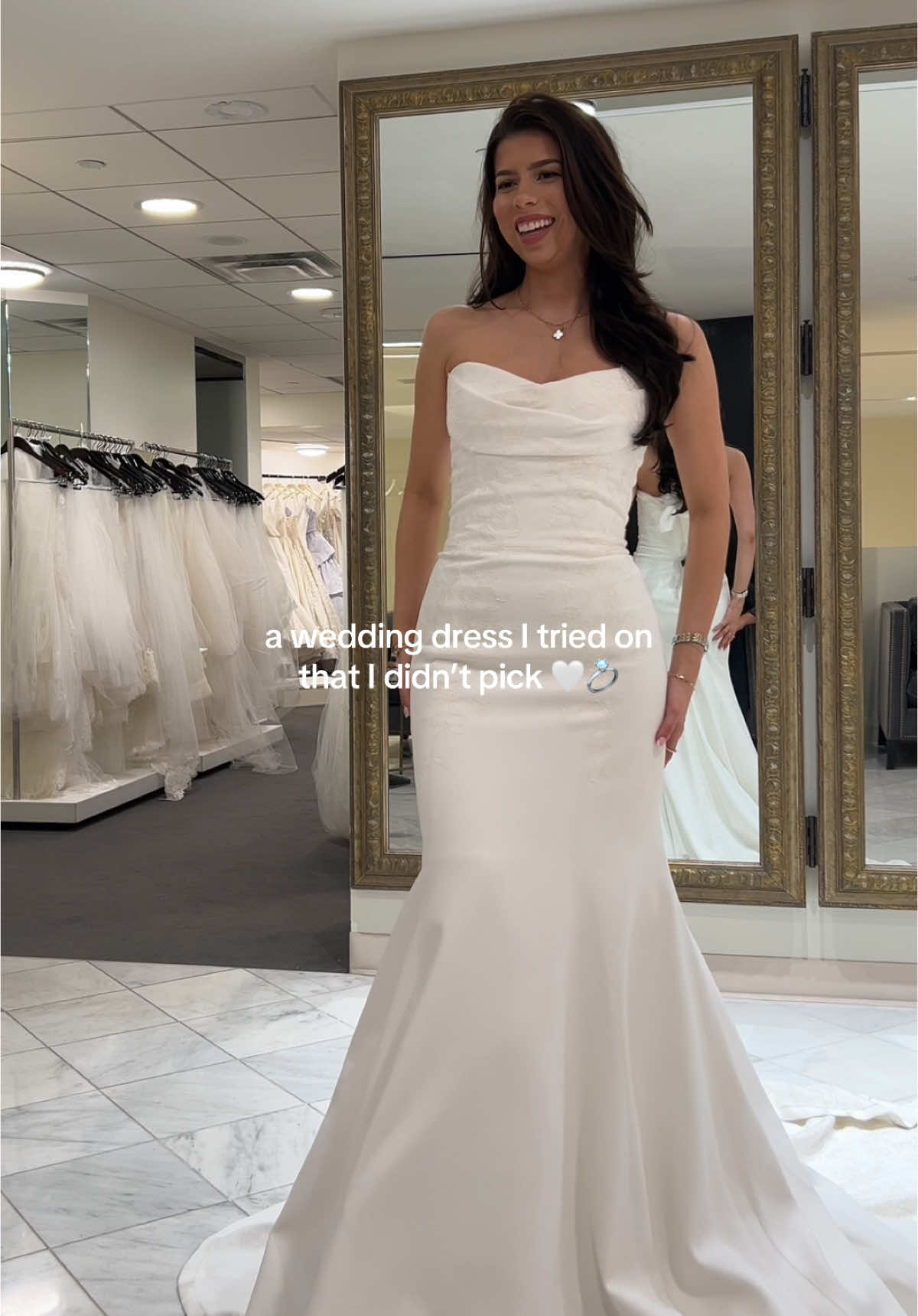 A wedding dress I tried on that I loved but didn’t pick 🤍💍 #wedding #weddingtiktok #weddingdress #weddings #bride #bridetobe #bridal #dresses #inspo #fashiontiktok #engaged #style #styleinspo @Vera Wang 