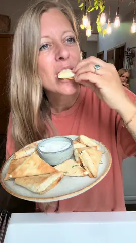 Dill Pickle Rangoon These are easy to make and my kids loved them!! We dipped ours in my homemade ranch dressing.  RECIPE - Makes 12  INGREDIENTS: 2 Cutdacarb flatbreads  4 oz cream cheese  1 & 1/2 whole pickles, diced  1/2 Tbsp fresh dill, chopped  1 tsp minced garlic  DIRECTIONS: 1. In a bowl, mix together the cream cheese, minced garlic, chopped dill, and diced pickles.  2. Holding the flatbreads horizontally, tear each one into 6 even strips.  3. Place a small amount of the scream cheese mixture on the end of each strip and then wipe a little bit of cream cheese onto the other end to help seal.  4. Fold the bottom right hand corner up and over and then repeat folding it this way (back and forth) until you reach the end.  5. Spritz with avocado oil spray and air fry at 375 for 8 minutes.  NUTRITION: 1 Rangoon | 1.8g net carbs | 2.7g total carbs | 0.9g fiber | 47 calories | 1.4g protein | 3.3g fat | 0.2g sugar  *Save 10% on your first 24 pack of @Cut Da Carb with code: Kristy10 #pickles #rangoon #pickle #snack #lowcarb #keto #kidapproved #kristyslifestyle 