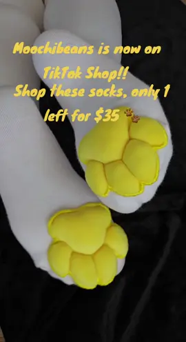 I have made my way over to TikTok Shop! I am testing it out with a discounted pair of socks. These are ONE SIZE ready to ship yellow plush paw pad socks. Thigh high,  and made of cotton. Will fit up to a US Size 12.