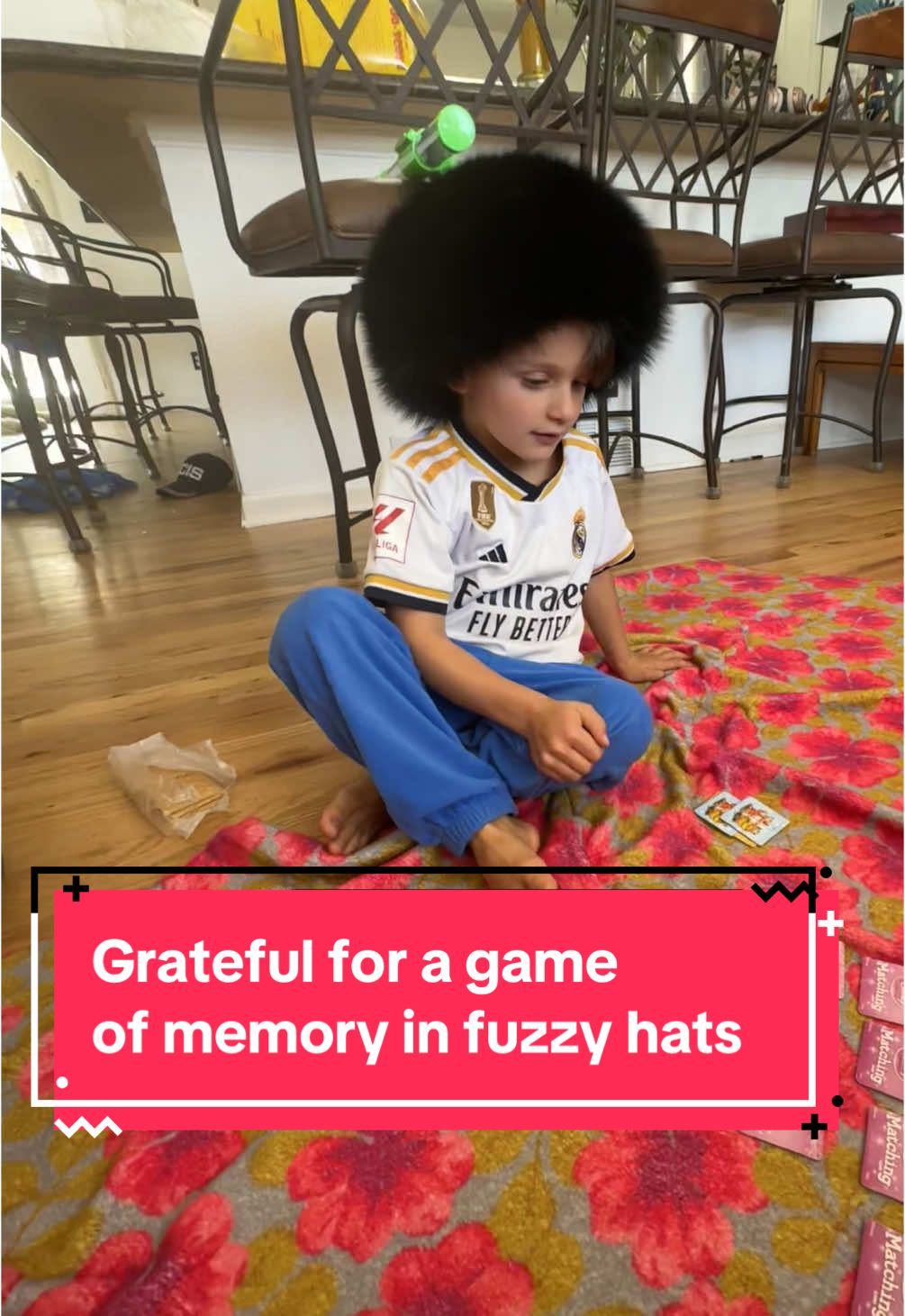 Never a dull moment with my healthy little warrior. #lch #histiowarrior #histiocytosis #memorygame #russianhat #baldhead