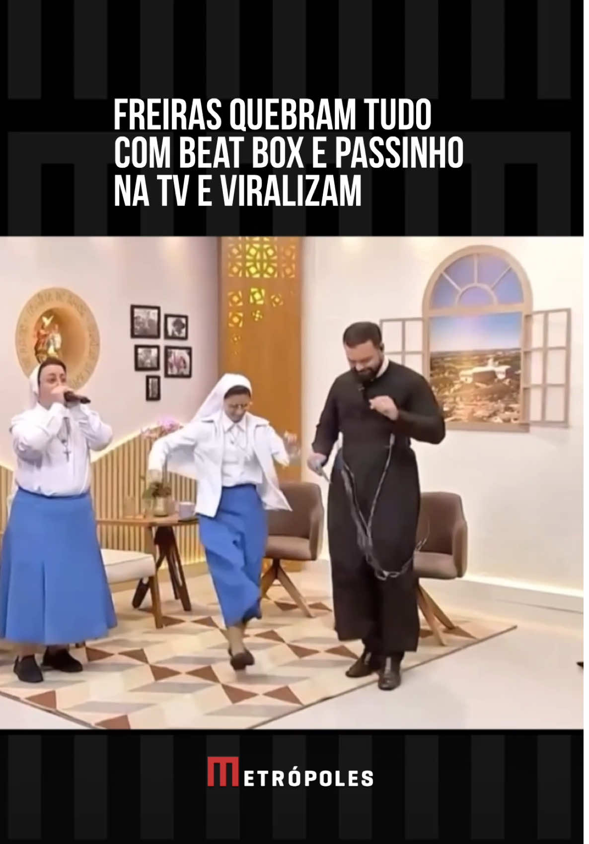#Freiras, as irmãs Marisa e Marizele foram convidadas para #entrevista no programa #religioso da TV Pai Eterno. O tema da conversa era #vocação e, ao compartilharem os conhecimentos sobre o assunto, quebraram a expectativa ao mandarem uma sequência de beat box e passinhos de dança.  Os entrevistadores, que incluia um padre, também se empolgaram e se juntaram às duas na dança. A cena causou comoção nas redes e logo se tornou viral.  E aí, amaram? #EntretêNews 📹 @tvpaieterno