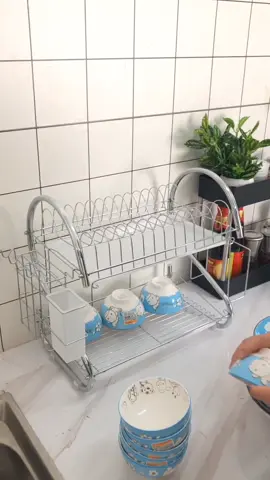 GHL - Rak Piring Stainless Steel Minimalis 2 Susun Dilengkapai Gantungan Gelas & Peralatan Makan #rakpiring #rakpiringstainless #rakpiringstainlessstell #fypindonesia 