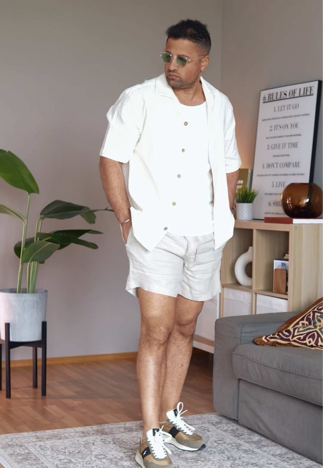 Casual Summer Outfit inspo for Men - 2025 ☀️ 🍸 🏙️  ——— Linen shorts, tank, summer shirt, tissot prx watch, sunglasses & ralph lauren sneakers. ——— #howtostyleoutfits #menstyleinspo #menstyletips #SummerFashion #manhattannewyork #manhattan #usa_tiktok🇺🇸 #usatoday #usafashion #tairomari #smartcasualoutfits #fashiontiktok #usafashionblogger #usfashion 
