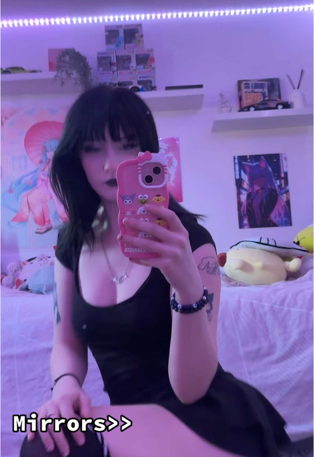 Thank good for mirrors heh  #gothgirl #goth #hellokittygirl #miniskirt #girl #fyp #thighhigh #tattoo #alt 