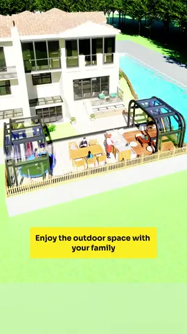 Enjoy the outdoor space with your family 🥳🥳#fyp #singaporean #perfabricatedbuilding #sunroom #England #America #dohagatar #Canada #louver #design #cover #swimmingpool #greenhouse #retractableroof #ourdoorrestaurant #backyard #tarrace #tinyhousetour #UK #foryou 
