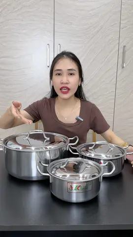 Bộ 3 nồi inox KLINS xịn xò, bền bỉ, giá thì đang sale 199k #bo3noiinox #noiinox #noiinoxkalins #dogiadung #giadungtienich #giadungnhabep #xuhuongtiktok #nhung1m45 