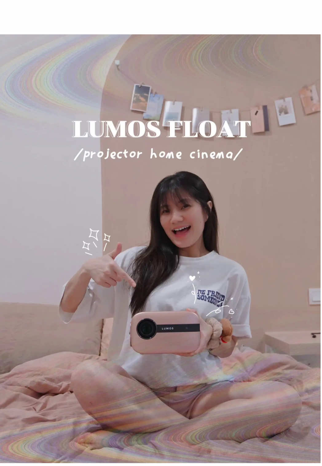 𝗟𝗶𝗴𝗵𝘁𝘀 𝗼𝗳𝗳, 𝗟𝗨𝗠𝗢𝗦 𝗼𝗻. ✨💫 Transformed my room into an immersive theatre with the LUMOS Float, the compact projector that redefined my home entertainment experience. No need for crowded cinemas or overpriced popcorn—I can now enjoy my cozy C-Drama marathon right from the comfort of my bedroom. Designed for total flexibility, it features a 360° rotational body, letting me project not just on my walls, but even onto my ceiling for the ultimate lazy-day movie binge!   Plus, its Smart features with in-built Netflix and YouTube means no extra devices needed - just plug in, connect to Wifi and press play. The sound? Whispers *ALL AROUND YOU*.  If you’re looking for an easy way to bring the big screen home, the LUMOS Float could be the perfect fit for your entertainment needs. 📽️LUMOS FLOAT📺 + 360° rotation w/ hangable function + Ultra-Compact & Portable + 1080p supported resolution + Dolby Audio Support, dual speaker + Projects up to a 150