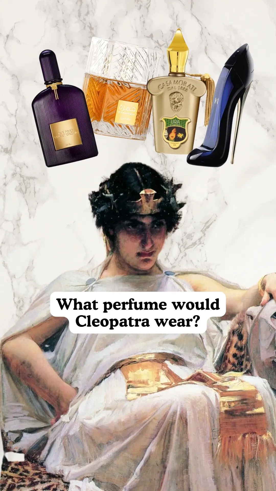 Cleopatra has been known for centuries for her seductive allure. While not considered a great beauty, she had charm, intellect, and intoxicating perfume! Which perfume do you think Cleopatra would wear? #perfumetiktok #perfumetok #perfumehistory #fragrancetok #fragrancetiktok #fragrancehistory 