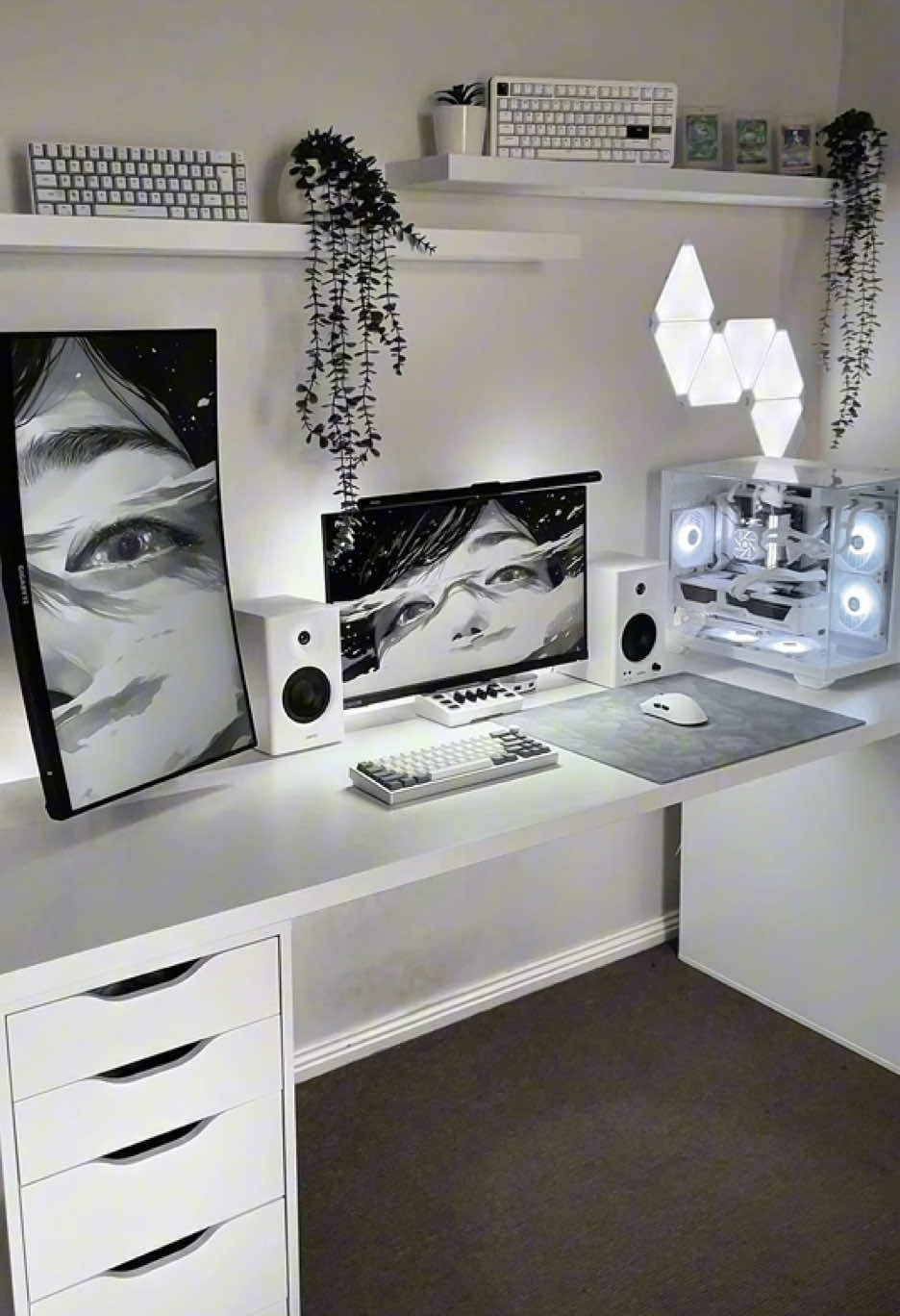 Comment “Setup” For A Follow Back! #techtok #Tech #fyp #fy #setup #gaming #GamingSetup #viral #white #asthetic #roomideas #keyboard 