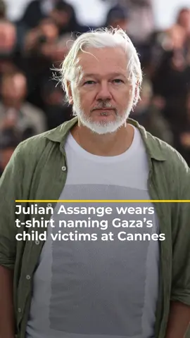 Julian Assange, the founder of #Wikileaks, appeared at the Cannes Film Festival wearing a shirt printed with the names of thousands of Palestinian children killed in Israel’s war on Gaza. #news #JulianAssange #cannesfilmfestival