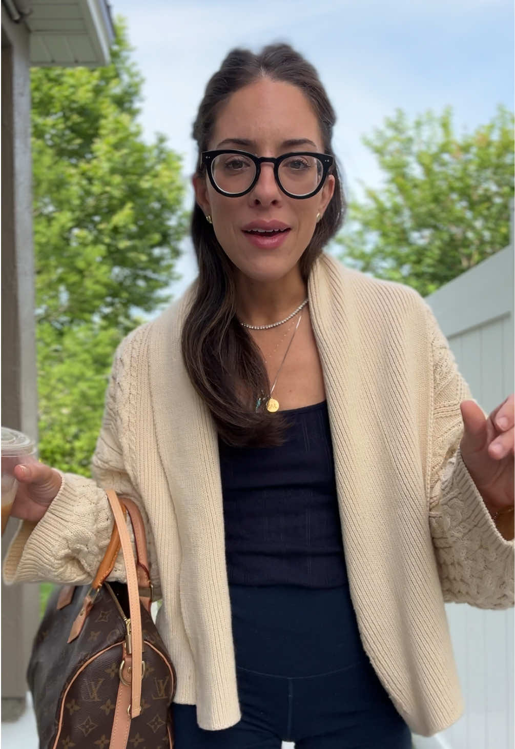 The off-duty model meets suburban mom style, running errands with hair kind of crazy, barely there makeup, still looks chic but is not trying to be — I could go on and on. #athleisurewear #casualstyle #suburbanmom #whitesuvmom #pilatesmom #coolmomstyle #salomonxt6 #speedybag #warbyparker @Sézane @Anthropologie @Salomon @Warby Parker 