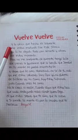 #vuelvevuelve #nelsonvelasquezvallenato #losinquietosdelvallenato #letrasdecanciones #tuletrafavorita #paradedicar🙈❤️🙈 #escritoamano #vallenatos 